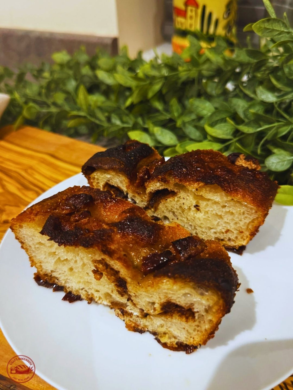 Sticky pecan sourdough focaccia with pecan topping
