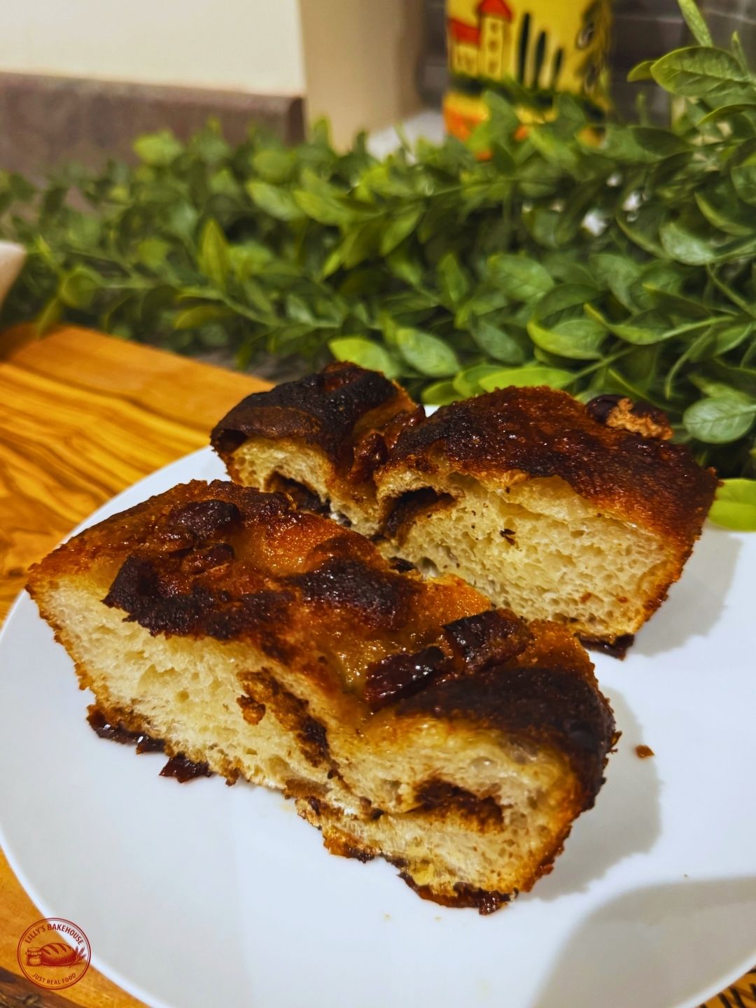 Sticky pecan sourdough focaccia with pecan topping