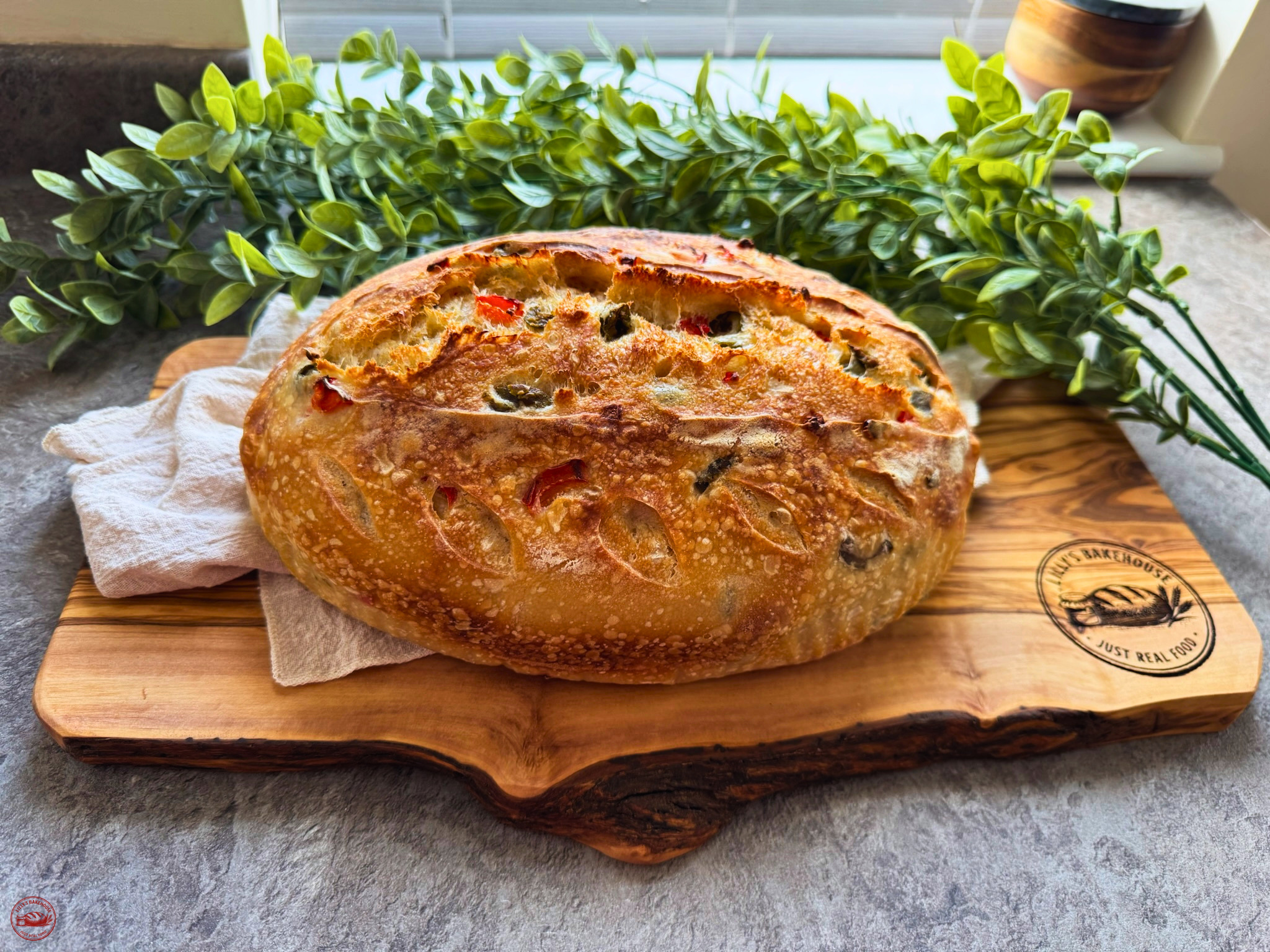 Green Olive & Red Pepper Sourdough